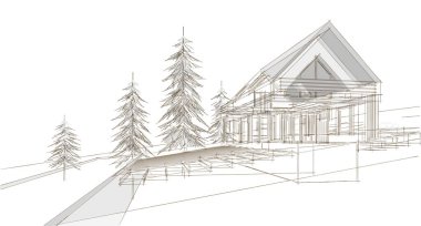 ev mimarisi çizimi 3d illüstrasyon