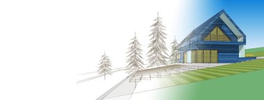 ev mimarisi çizimi 3d illüstrasyon