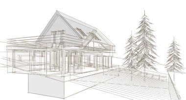 ev mimarisi çizimi 3d illüstrasyon