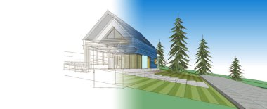 ev mimarisi çizimi 3d illüstrasyon