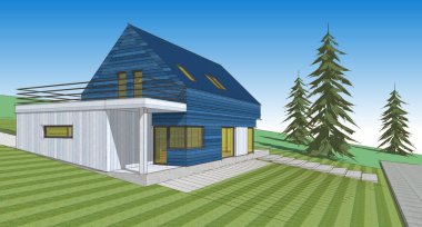 ev mimarisi çizimi 3d illüstrasyon