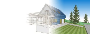 ev mimarisi çizimi 3d illüstrasyon