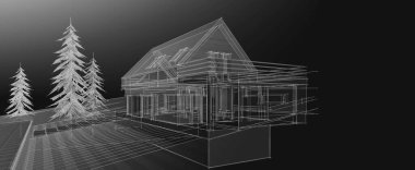 ev mimarisi çizimi 3d illüstrasyon