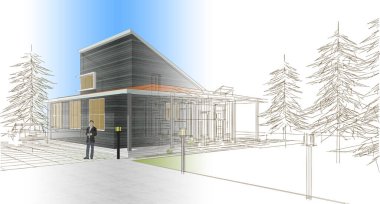 ev mimarisi çizimi 3d illüstrasyon