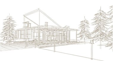 ev mimarisi çizimi 3d illüstrasyon