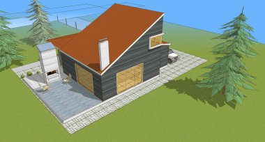 ev mimarisi çizimi 3d illüstrasyon