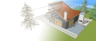 ev mimarisi çizimi 3d illüstrasyon