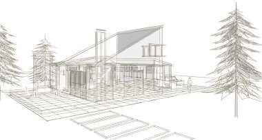 ev mimarisi çizimi 3d illüstrasyon