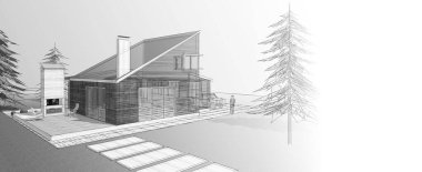 ev mimarisi çizimi 3d illüstrasyon