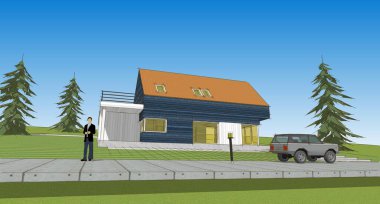 Geleneksel ahşap mimari 3D illüstrasyon