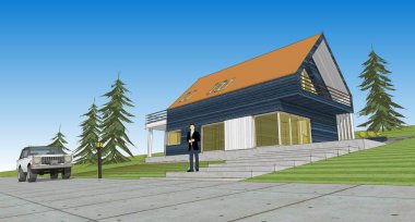 Geleneksel ahşap mimari 3D illüstrasyon