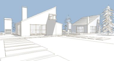 ev mimarisi çizimi 3d illüstrasyon