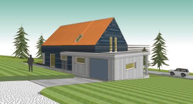 Geleneksel ahşap mimari 3D illüstrasyon