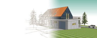 Geleneksel ahşap mimari 3D illüstrasyon