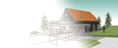 Geleneksel ahşap mimari 3D illüstrasyon