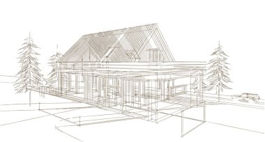 Geleneksel ahşap mimari 3D illüstrasyon