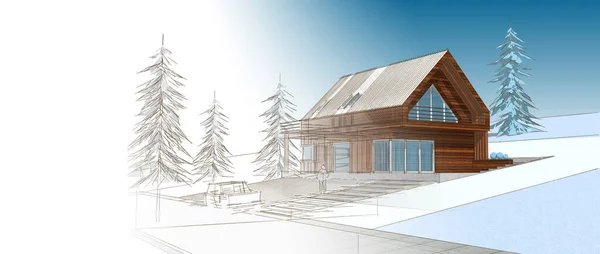 Huis Bergen Winter Rendering — Stockfoto