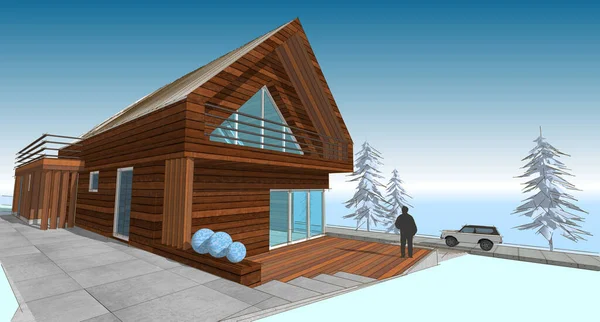 Huis Bergen Winter Rendering — Stockfoto