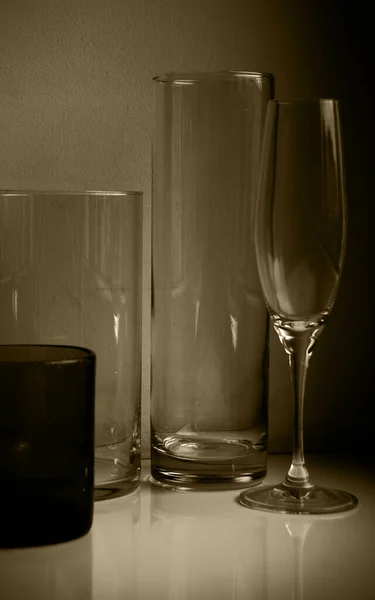 Nature Morte Bouteille Verre Silhouette — Photo