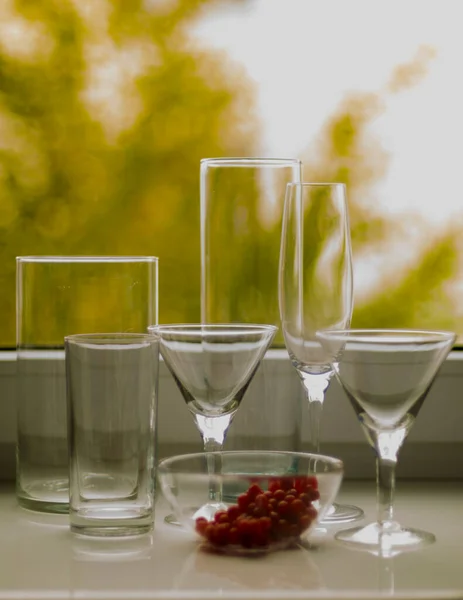 Nature Morte Verre Baies Silhouette — Photo