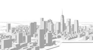 Modern şehir panoraması 3D illüstrasyon