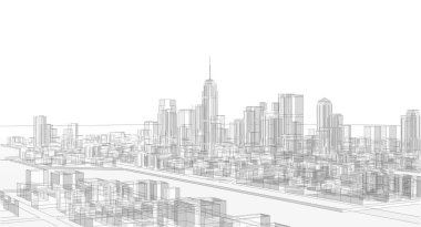 Modern şehir panoraması 3D illüstrasyon