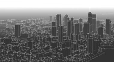 Modern şehir panoraması 3D illüstrasyon