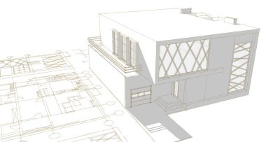 ev planı mimari konsepti 3D oluşturma