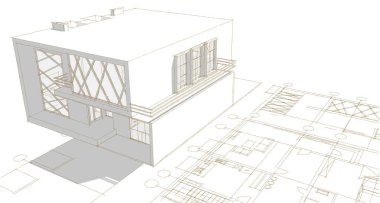 ev planı mimari konsepti 3D oluşturma