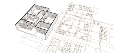 ev planı mimari konsepti 3D oluşturma