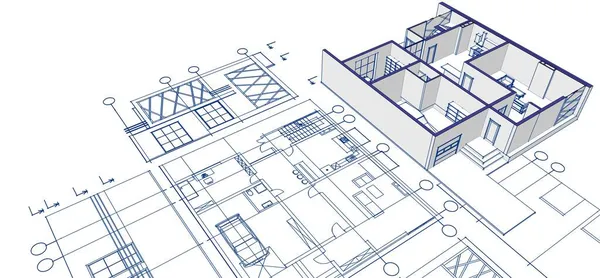 家の計画建築コンセプト3Dレンダリング — ストック写真