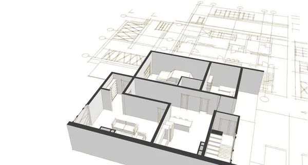 Plan Domu Koncepcja Architektoniczna Rendering — Zdjęcie stockowe