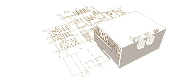 Hus Plan Arkitektonisk Koncept Rendering - Stock-foto
