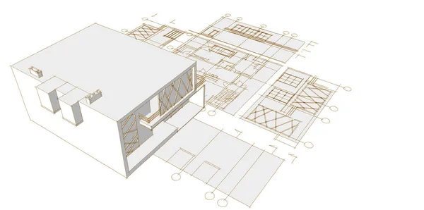 Hus Plan Arkitektoniska Koncept Rendering — Stockfoto