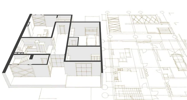 Huis Plan Architectonisch Concept Rendering — Stockfoto