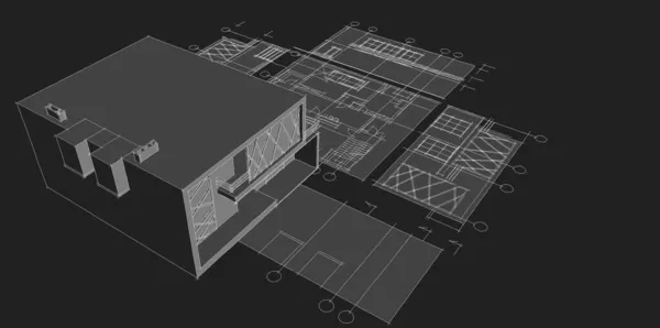 住宅平面图建筑概念3D渲染 — 图库照片