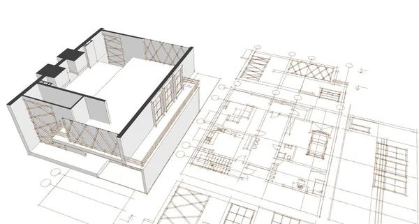 Plan Domu Koncepcja Architektoniczna Rendering — Zdjęcie stockowe