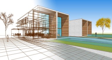 Modern mimari modüler ev 3D görüntüleme