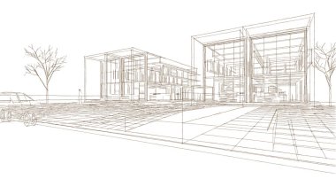 Modern mimari modüler ev 3D görüntüleme