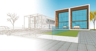 Modern mimari modüler ev 3D görüntüleme