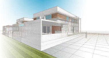 Modern mimari modüler ev 3D görüntüleme