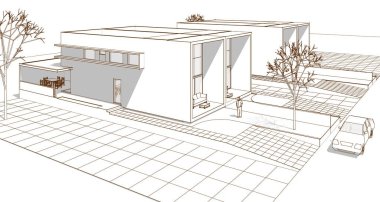 Modern mimari modüler ev 3D görüntüleme