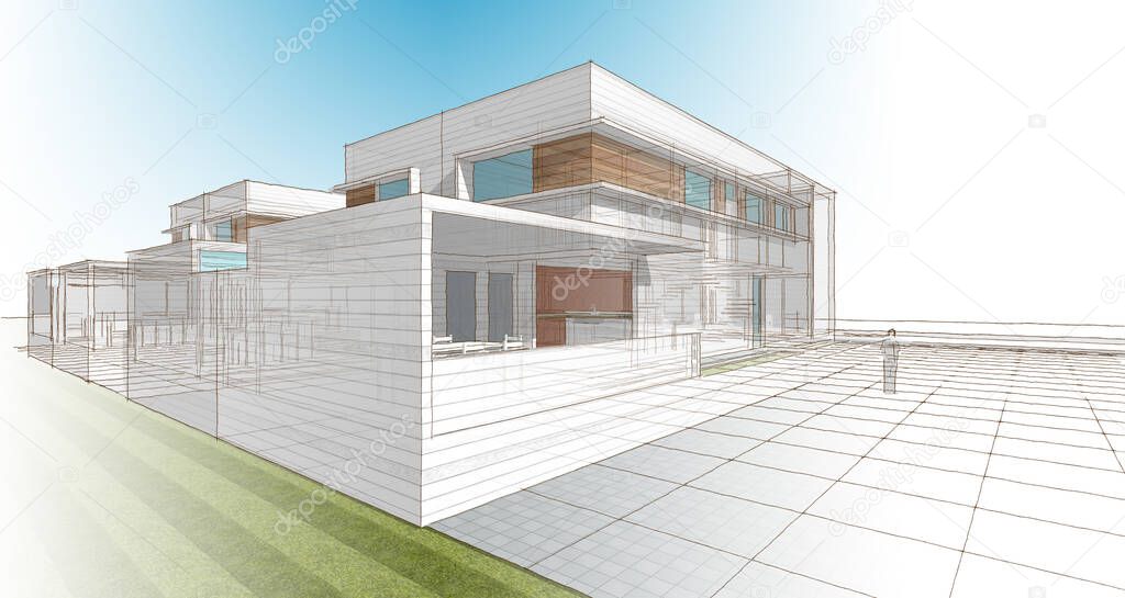 modern architecture modular house 3d rendering
