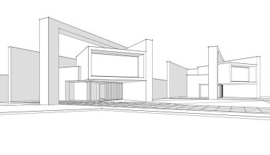 Modern ev çizimi 3d illüstrasyon
