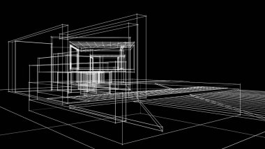 Modern ev çizimi 3d illüstrasyon