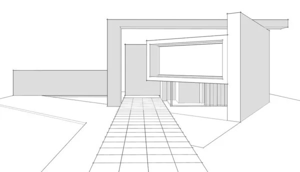 现代房屋草图3D插图 — 图库照片