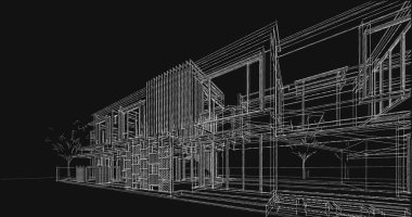 Modern ev çizimi 3d illüstrasyon