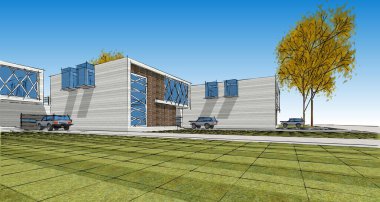 Modern ev çizimi 3d illüstrasyon