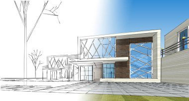 Modern ev çizimi 3d illüstrasyon