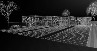 Modern ev çizimi 3d illüstrasyon